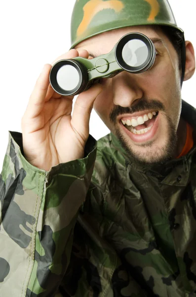Legrační voják s dalekohledem — Stock fotografie