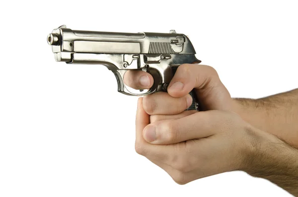 Pistola in mano su bianco — Foto Stock