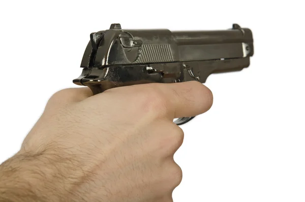 Όπλο στο χέρι σε λευκό — Φωτογραφία Αρχείου