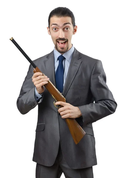 Üzletember fegyvert elszigetelt fehér — Stock Fotó