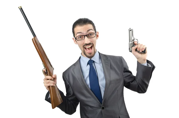 Homme d'affaires avec pistolet isolé sur blanc — Photo