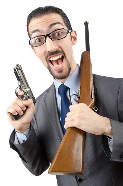 Επιχειρηματίας με όπλο που απομονώνονται σε λευκό — Φωτογραφία Αρχείου