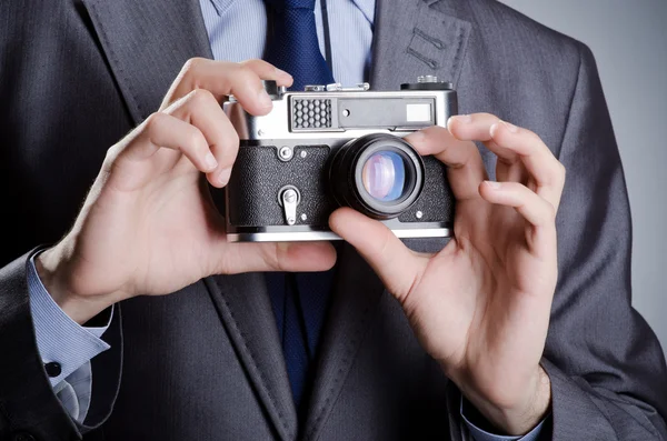 stock image Photographer man with vintage camera