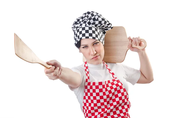 Женщина готовить изолированы на белом Лицензионные Стоковые Фото