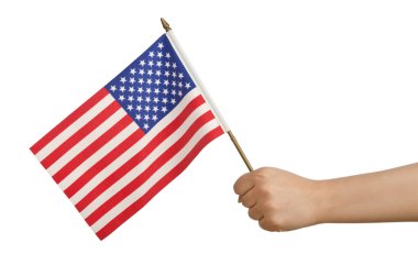 Hand holding american flag on white clipart