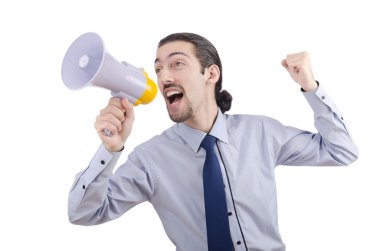 Man shouting and yelling with loudspeaker clipart