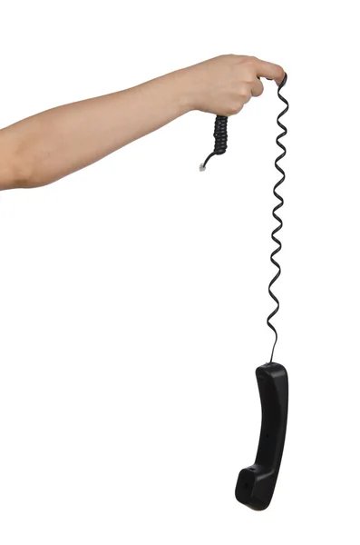 Mão com telefone isolado em branco — Fotografia de Stock