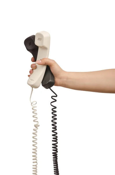 Χέρι με το τηλέφωνο που απομονώνονται σε λευκό — Φωτογραφία Αρχείου