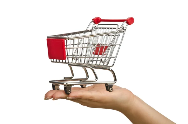 Shopping trolley on white — Stock Photo, Image