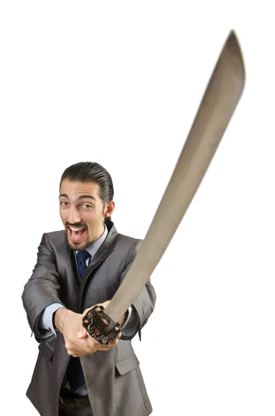 Empresario con espada sobre blanco — Foto de Stock