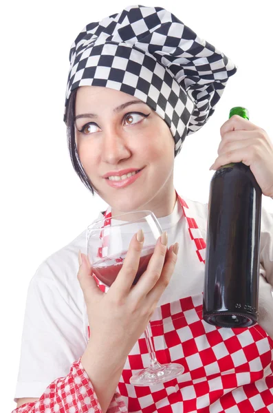 Mulher cozinheiro isolado no branco — Fotografia de Stock