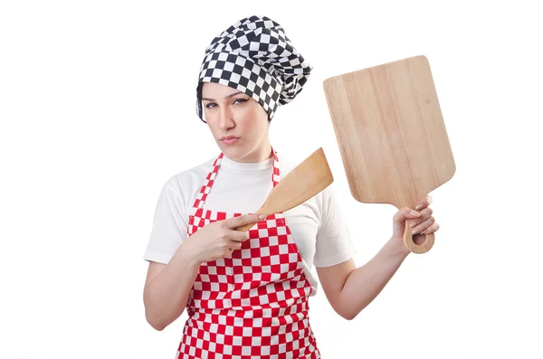 Donna cuoco isolato sul bianco — Foto Stock