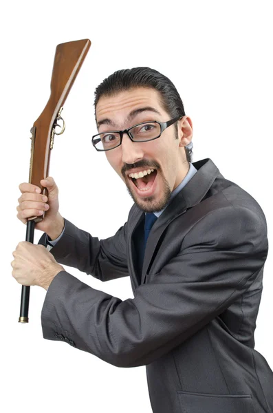 Biznesmen z pistoletu na białym tle — Zdjęcie stockowe