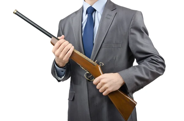 Businessman with gun isolated on white — Stock Photo, Image