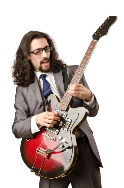 Gitar çalan Beyaz takım elbise içinde — Stok fotoğraf