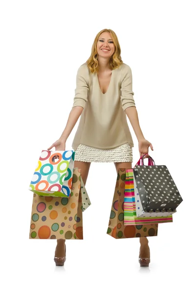 Atrakcyjna dziewczyna z torby na zakupy — Zdjęcie stockowe