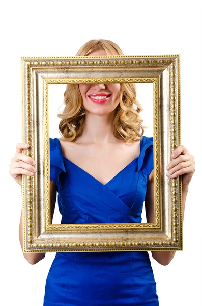 Woman in fashion clothing with photo frame — Stock Photo, Image