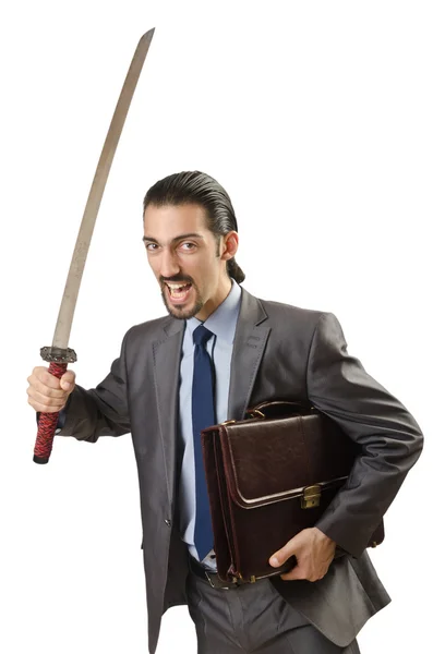 Üzletember, a kard, a fehér — Stock Fotó