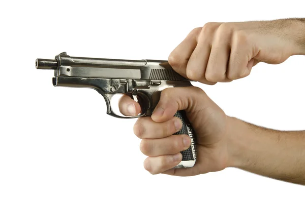 Pistola en la mano en blanco — Foto de Stock