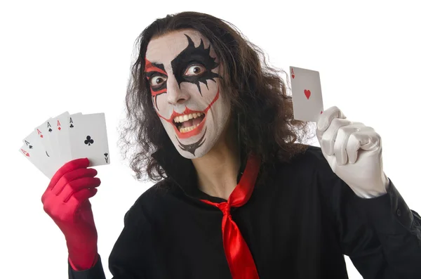 Joker üzerinde beyaz izole kart ile — Stok fotoğraf