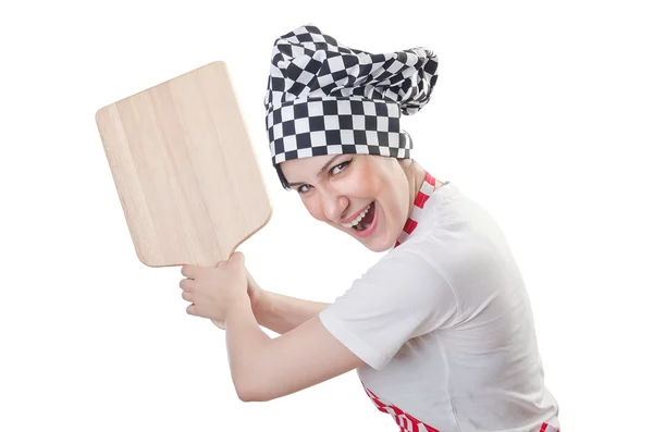 女厨师在白雪公主上独自做饭 — 图库照片