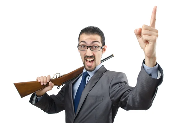 Zakenman met pistool geïsoleerd op wit — Stockfoto
