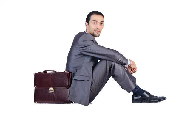 Man with briefcase on white — Stock Photo, Image