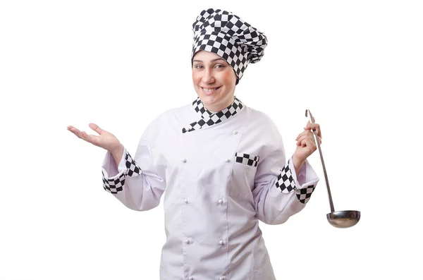 Жінка готує з соломинкою на білому — стокове фото