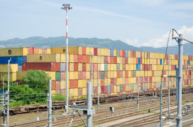 Stacks of containers at the loading port clipart