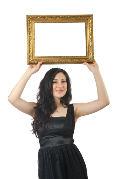 Mujer con marco de imagen en blanco — Foto de Stock