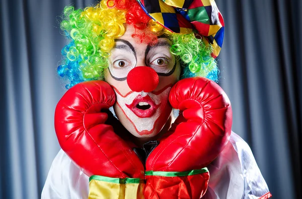 Клоун в боксёрских перчатках — стоковое фото