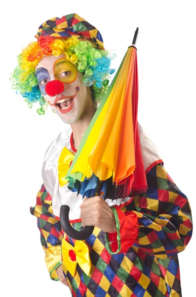 Grappige clown op de witte — Stockfoto
