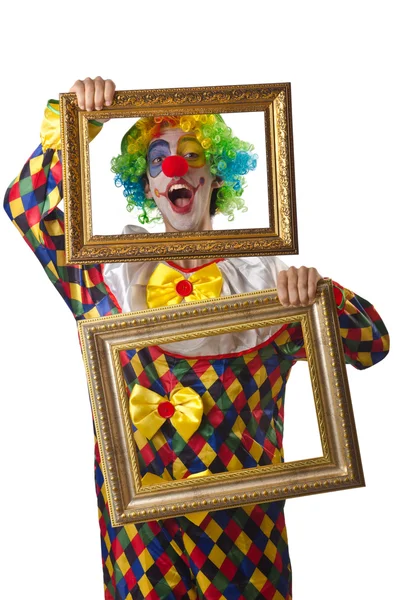 Смешной клоун на белом — стоковое фото