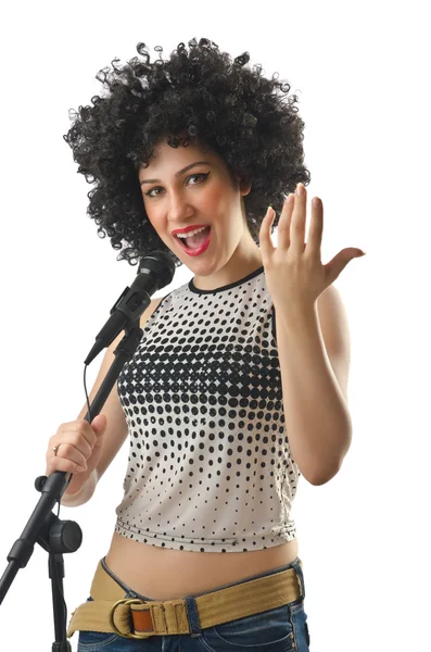 Woman with afro haircut on white — Stock Photo, Image