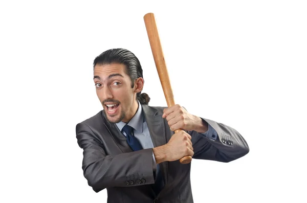 Enojado hombre de negocios con bate en blanco — Foto de Stock