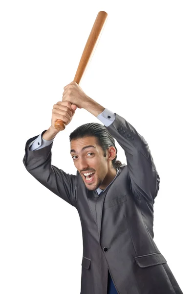 Arg affärsman med bat på vit — Stockfoto