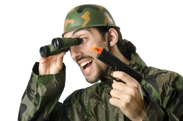 Lustiger Soldat mit Fernglas — Stockfoto