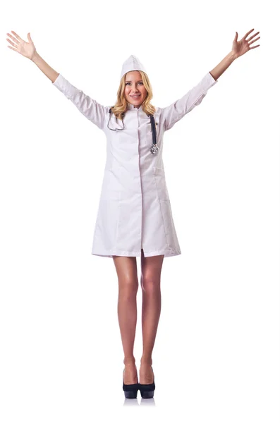 Attrative 여성 의사가 흰색 절연 — 스톡 사진