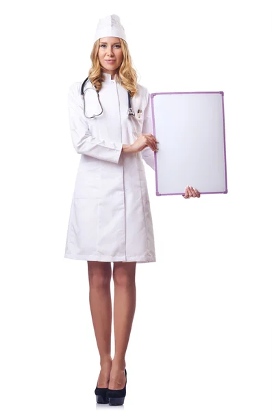 Mulher médico com placa em branco — Fotografia de Stock