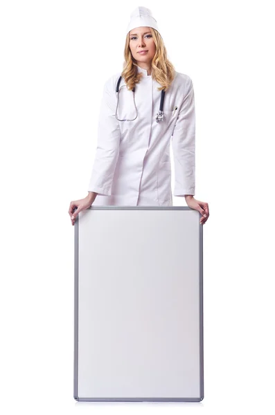 Vrouw arts met een leeg bord — Stockfoto