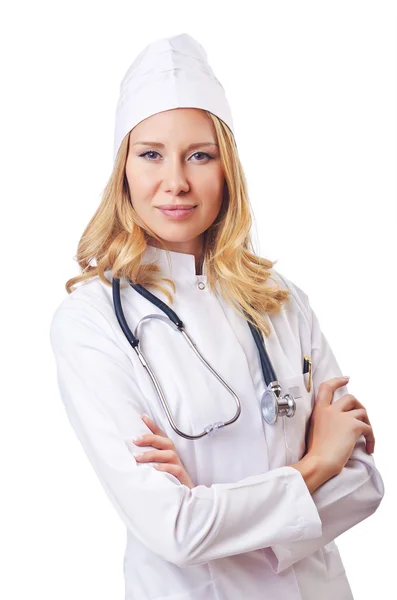 Doktor üzerine beyaz izole kadın attrative — Stok fotoğraf