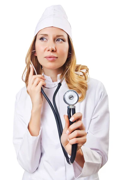 Attrative kobieta lekarz na białym tle — Zdjęcie stockowe