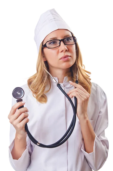 Médico mulher atraente isolado em branco — Fotografia de Stock