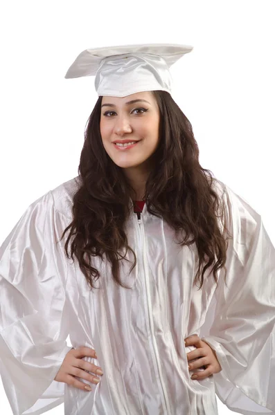 快乐的毕业生，在白色背景上 — 图库照片