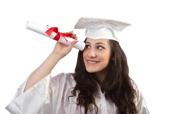 Feliz graduado sobre fondo blanco — Foto de Stock
