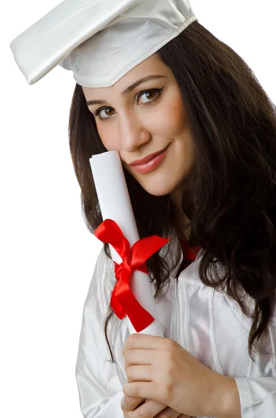 Щасливий випускник на білому тлі — стокове фото