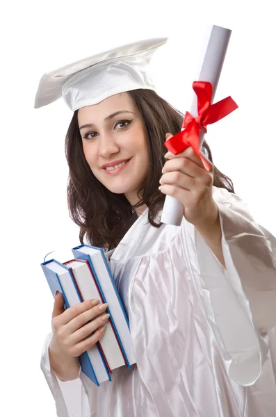 Feliz graduado sobre fondo blanco — Foto de Stock
