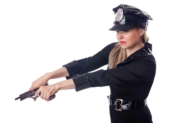Kvinnan polisen isolerad på vit — Stockfoto