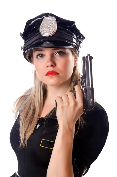 Женщина-полицейский изолирована на белом — стоковое фото