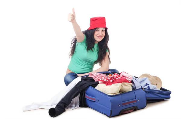 Csomagolás, vonatkozó nyaralás utazás lány — Stock Fotó